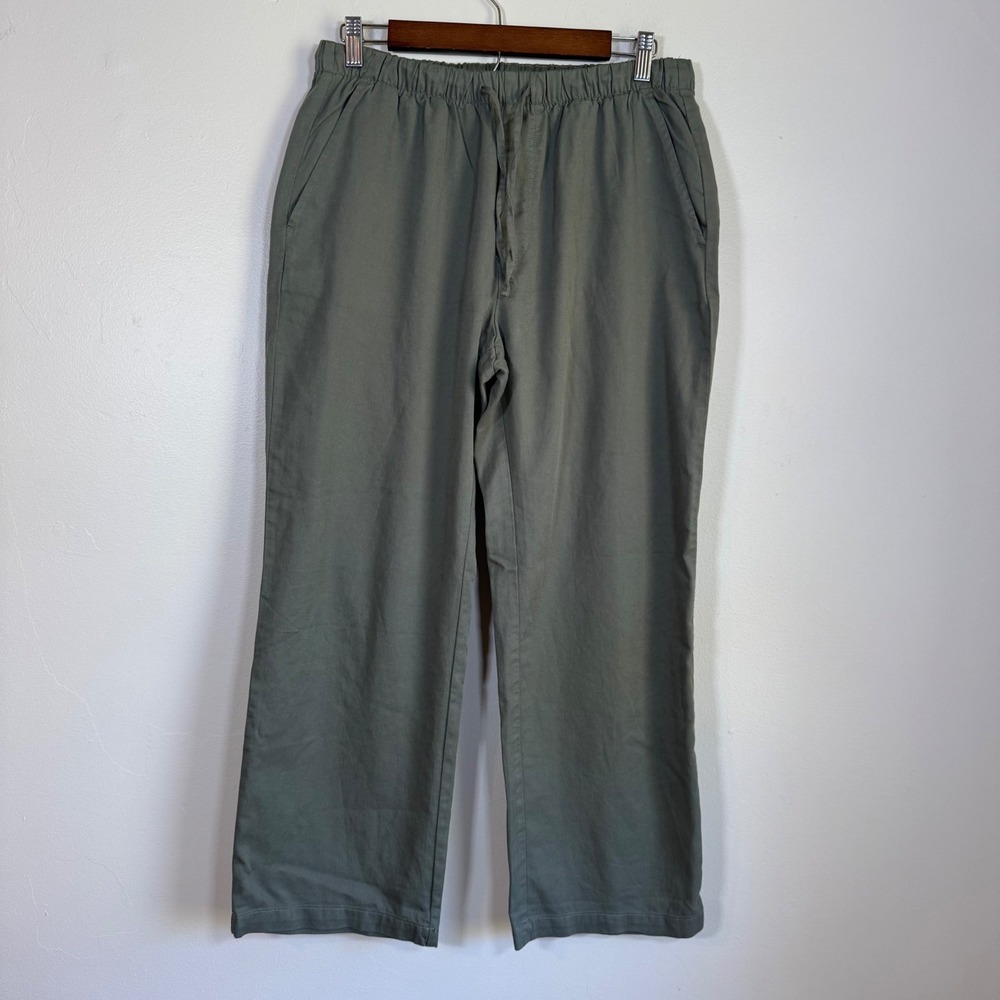 Gap Linen Blend Straight Leg Drawstring Pull On Pants Size Medium Olive Green